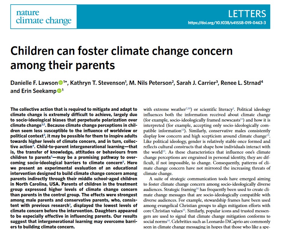 Children can foster climate change concern among their parents