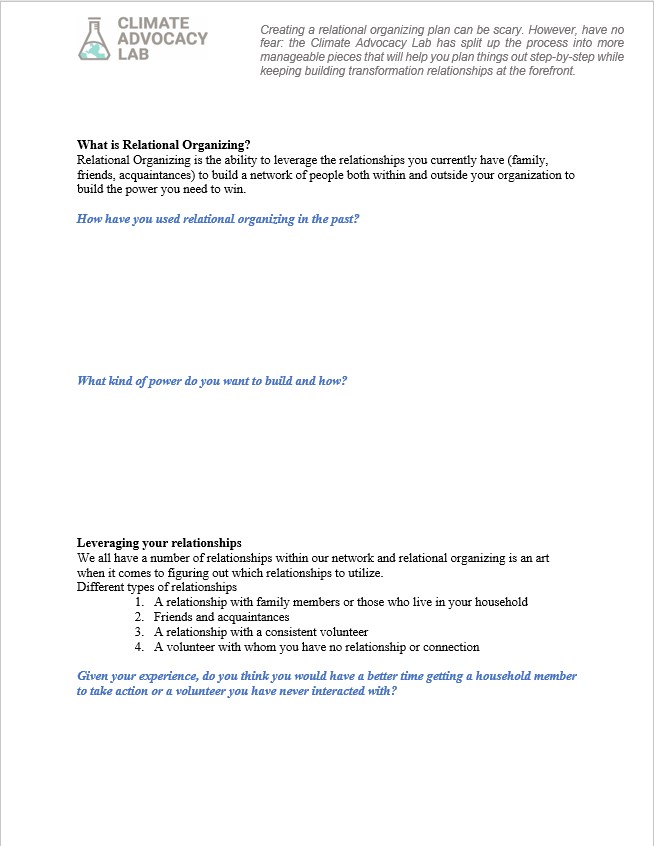 Relational Organizing Worksheet